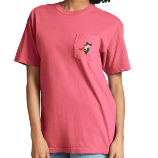 Comfort Colors Pocket Tee (Watermelon; Water Valley Watermelon logo)