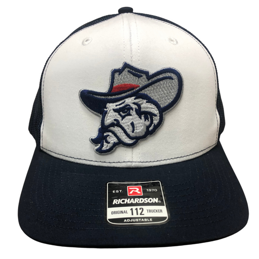 Mesh Back Cap (White Front, navy back, navy bill; Colonel Reb Head logo)