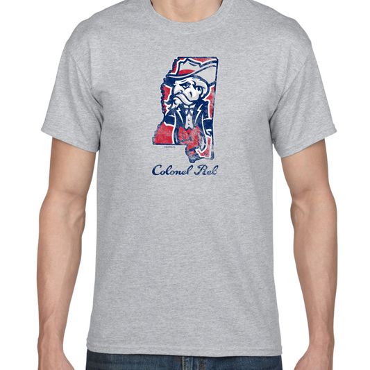 Unisex Tee (Sport Grey, Colonel Reb Mississippi logo)