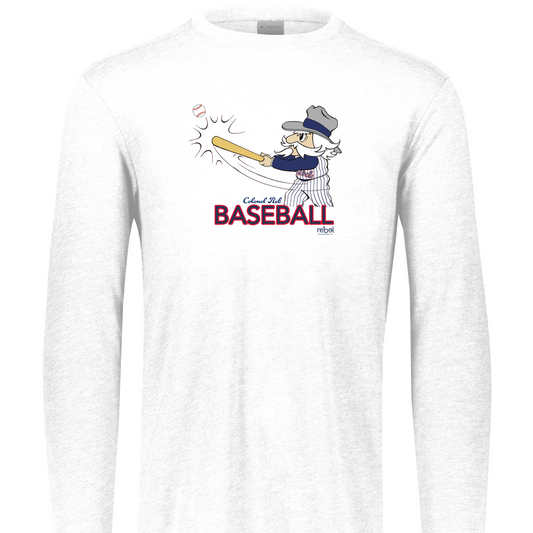 Tri-Blend Long Sleeve Tee (White, Colonel Reb Swinging Bat logo)