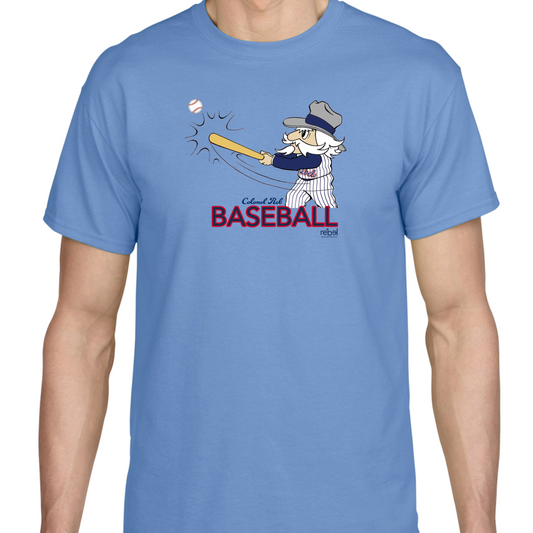 Unisex Tee (Columbia Blue, Colonel Reb Swinging Bat logo)