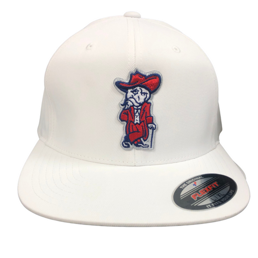 Flexfit® Flat Bill Cap (White, Colonel Reb Traditional Pose)