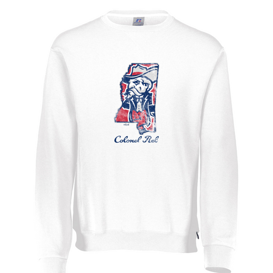 Russell Athletic® Crew (White, Colonel Reb Mississippi Large logo)