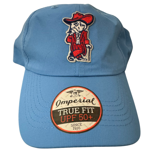 Polyester Low Profile Imperial Cap (Azure Blue, Colonel Reb Traditional Pose logo)