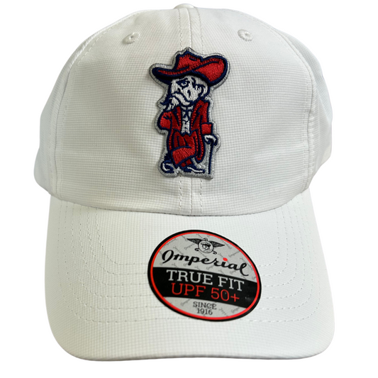 Polyester Low Profile Imperial Cap (White, Colonel Reb Traditional Pose logo)