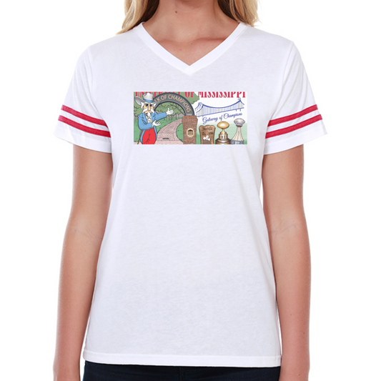 Womens Stripes Tee (Red Stripes, 2024 Football Schedule Illustration)