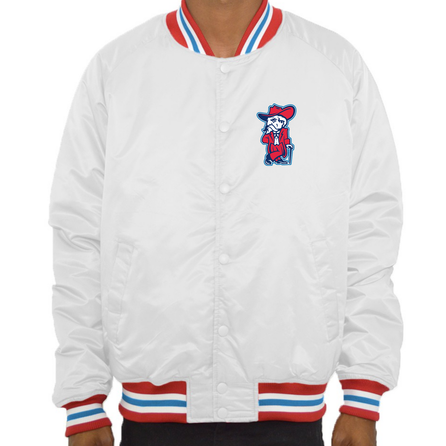 Bomber Jacket (White, Colonel Reb Traditional Logo)