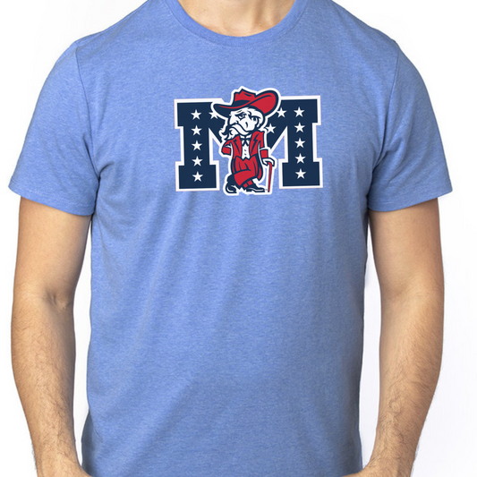 Unisex Tee (Royal Heather, Colonel Reb With Battle-M logo)