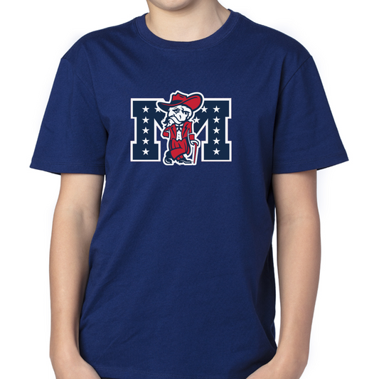 Unisex Tee (Navy, Colonel Reb With Battle-M logo)