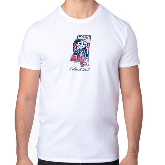 Unisex Tee (White, Colonel Reb Mississippi logo)