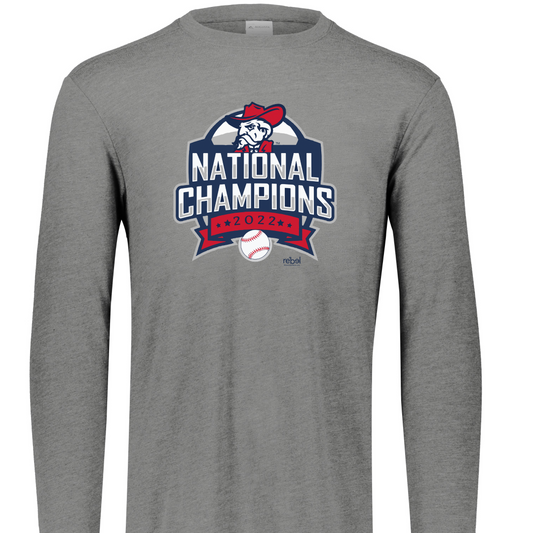 Tri-Blend Long Sleeve Tee (Gray Heather; 2022 Baseball National Champions logo)