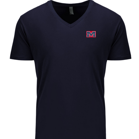 Unisex Cotton V-neck Tee (Navy, Battle-M logo)