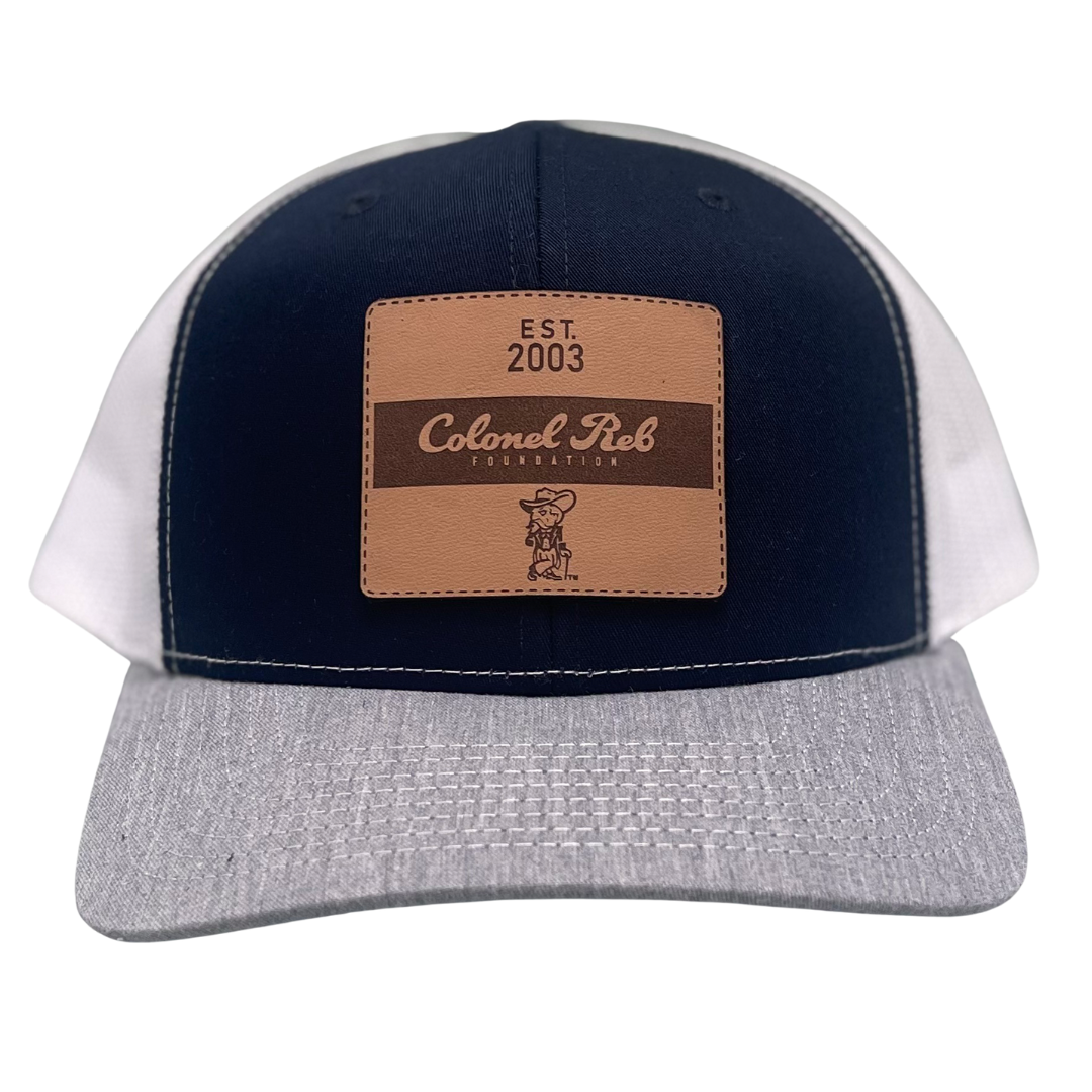 Mesh Back Cap (Navy front, white back, heather; CRF Leather Patch)