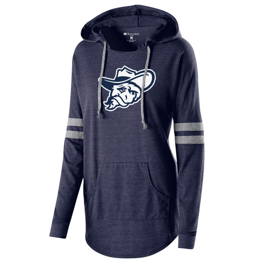 Ladies Hooded Low Key Pullover (Navy, Colonel Reb Head logo)