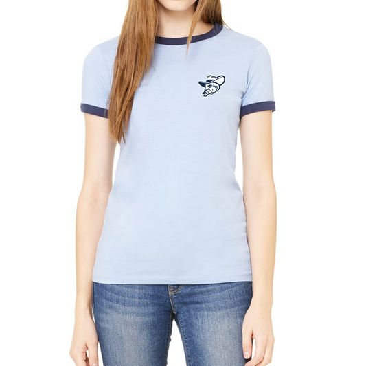 Colonel Women's Fitted Ringer Light Blue Tee