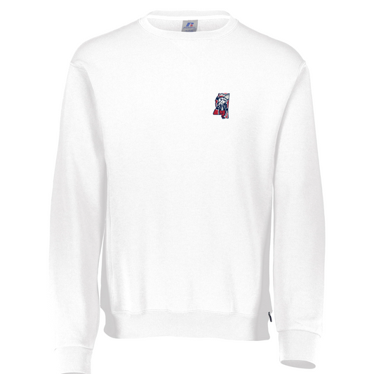 Russell Athletic® Crew (White, Colonel Reb Mississippi logo)