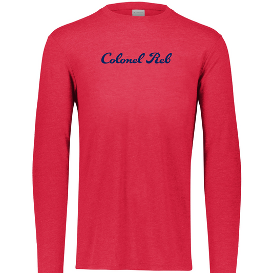 Tri-Blend Long Sleeve Tee (Red, Colonel Reb Script logo)